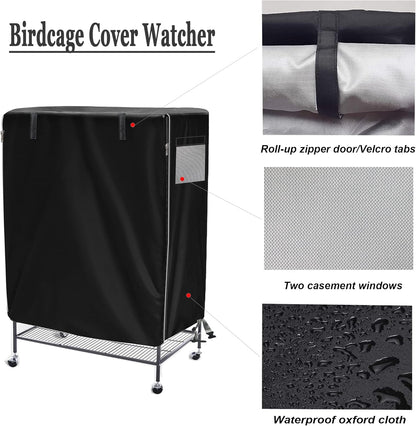 Premium Black Birdcage Cover - Universal Fit, Breathable & Washable for Parrots - 20"W x 20"D x 30"H