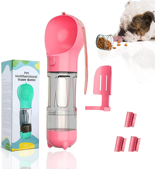 Ultimate 4-in-1 Portable Dog Water Bottle - Leak-Proof, Convenient, and Perfect for Outdoor Adventures with Your Pup (Pink)