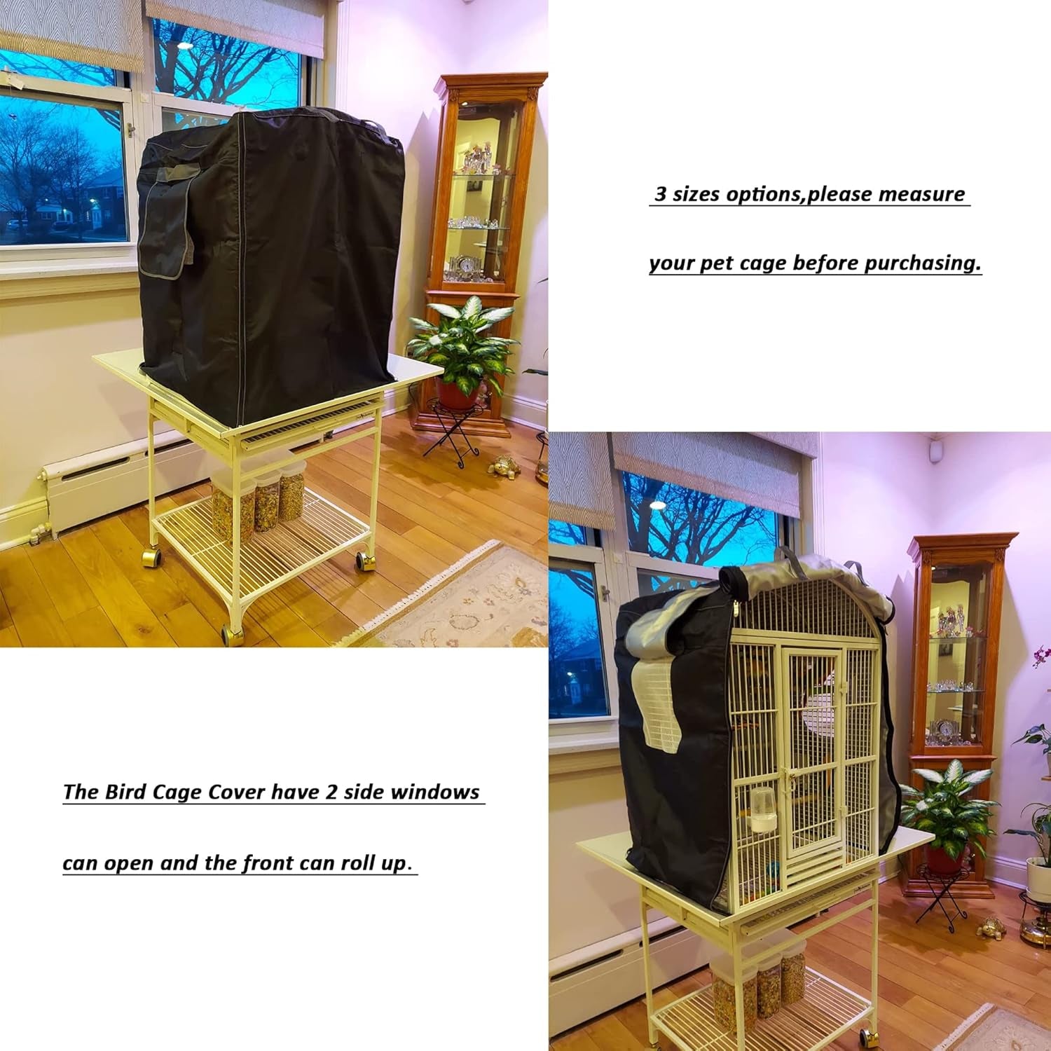 Premium Black Birdcage Cover - Universal Fit, Breathable & Washable for Parrots - 20"W x 20"D x 30"H
