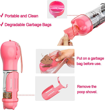 Ultimate 4-in-1 Portable Dog Water Bottle - Leak-Proof, Convenient, and Perfect for Outdoor Adventures with Your Pup (Pink)