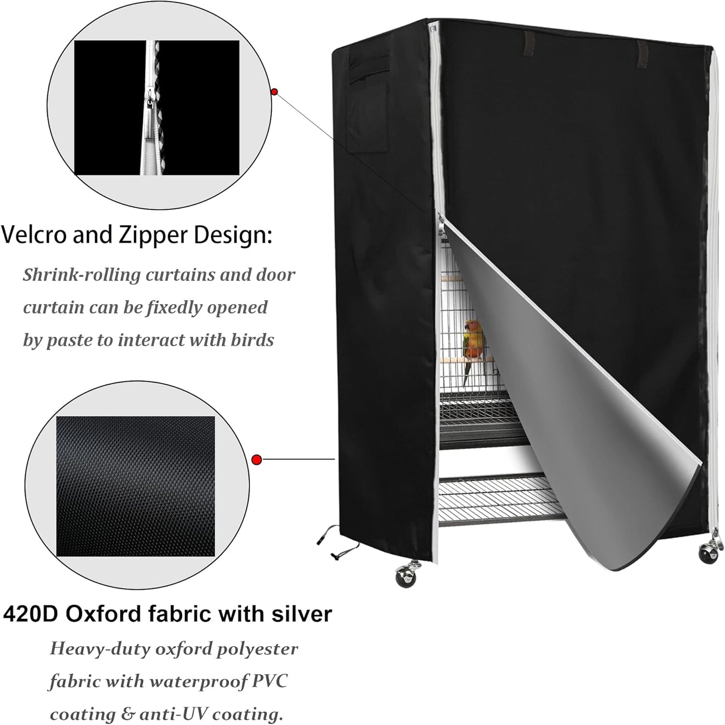 Premium Black Birdcage Cover - Universal Fit, Breathable & Washable for Parrots - 20"W x 20"D x 30"H