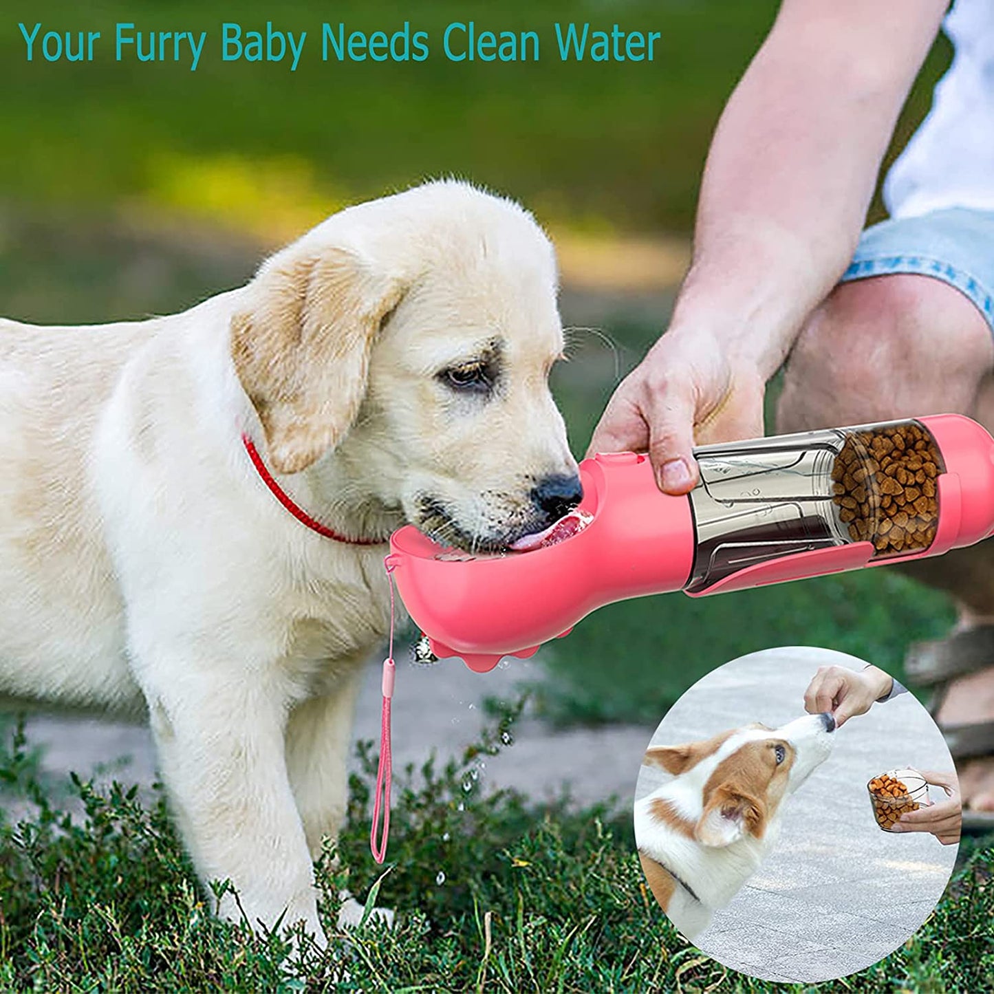 Ultimate 4-in-1 Portable Dog Water Bottle - Leak-Proof, Convenient, and Perfect for Outdoor Adventures with Your Pup (Pink)
