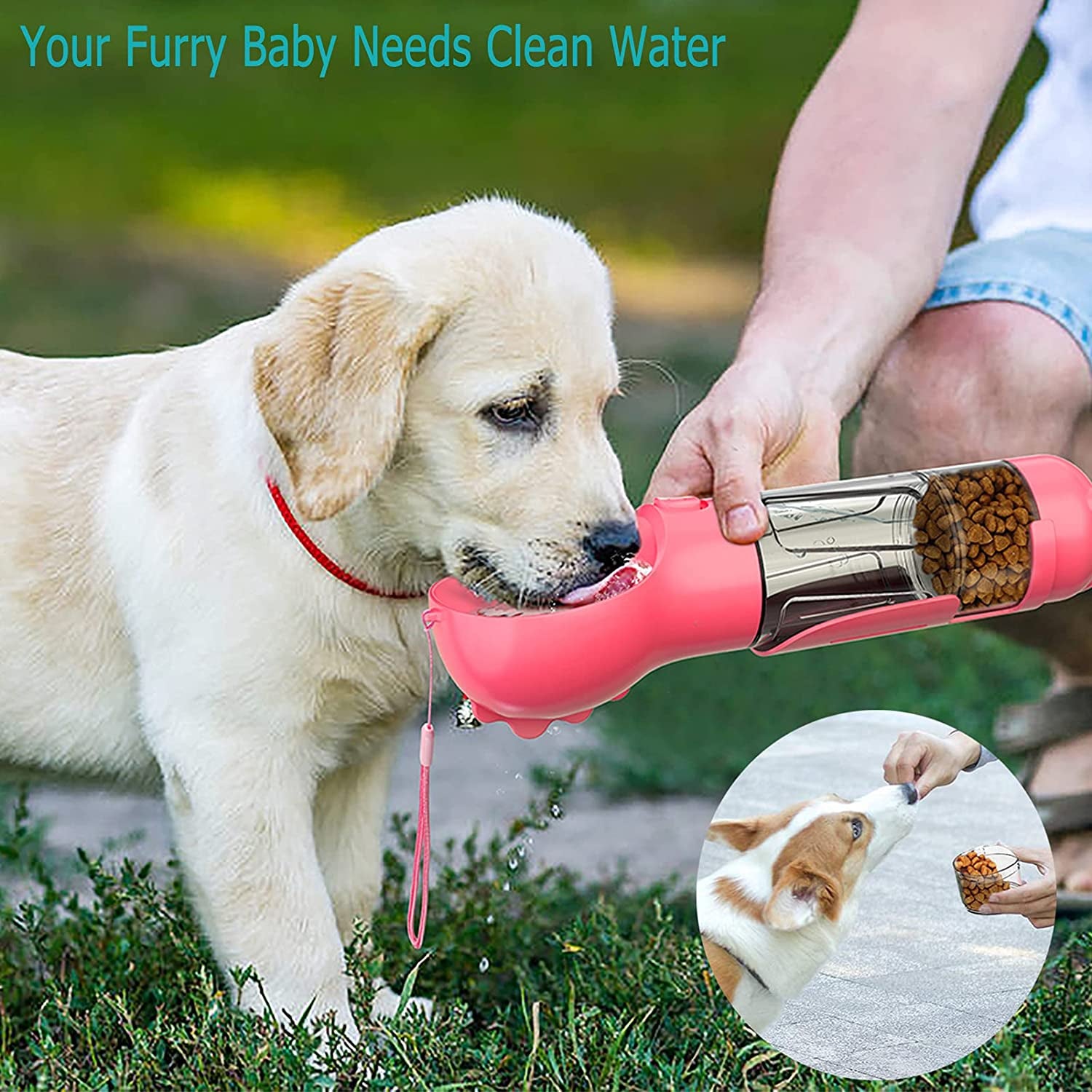 Ultimate 4-in-1 Portable Dog Water Bottle - Leak-Proof, Convenient, and Perfect for Outdoor Adventures with Your Pup (Pink)