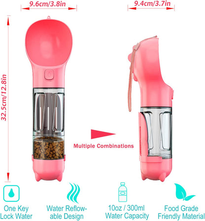 Ultimate 4-in-1 Portable Dog Water Bottle - Leak-Proof, Convenient, and Perfect for Outdoor Adventures with Your Pup (Pink)
