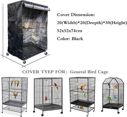 Premium Black Birdcage Cover - Universal Fit, Breathable & Washable for Parrots - 20"W x 20"D x 30"H